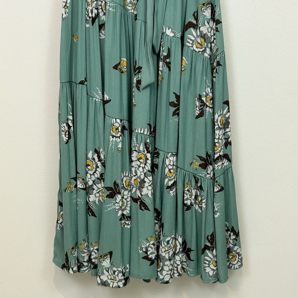 Free People Size 0 All I Got Floral Printed Maxi Dress Green Tiered Boho - Picture 8 of 16